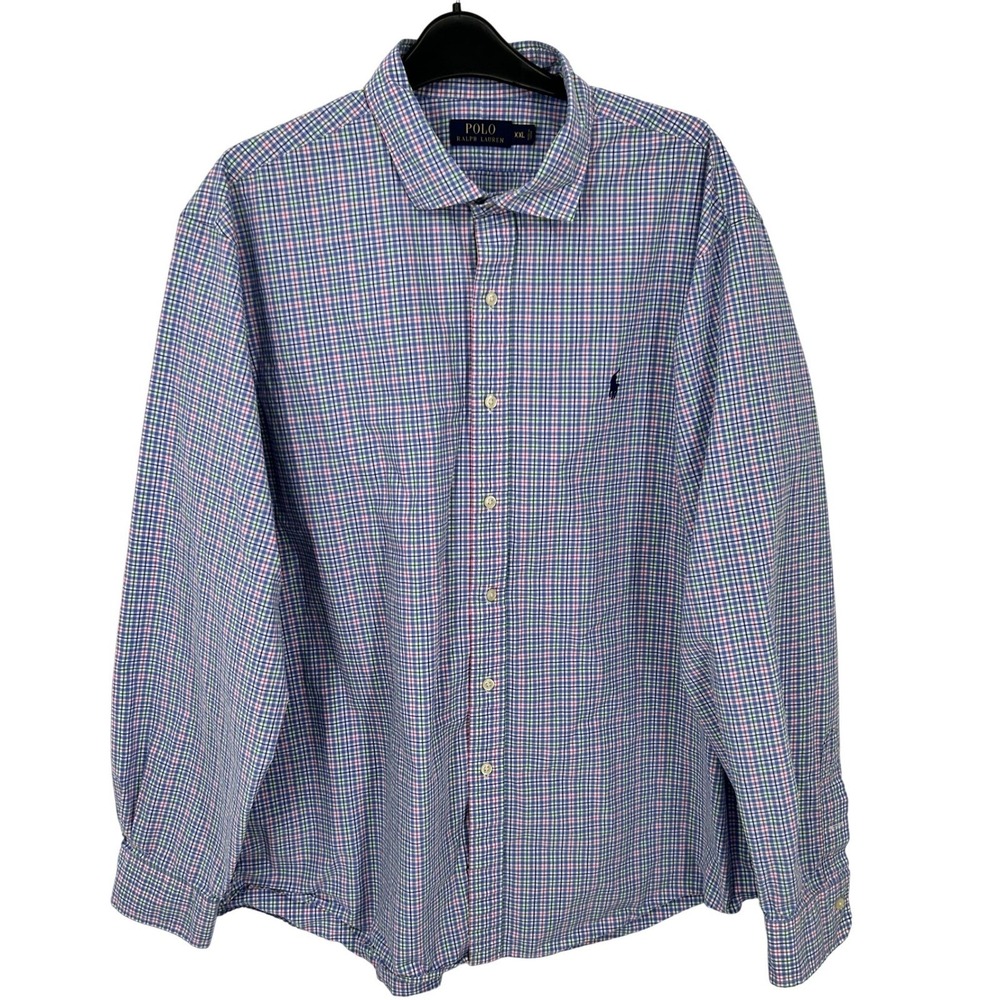 Polo Ralph‎ Lauren Mens XXL 2XL Long Sleeve Button Down Shirt Blue Pink Check